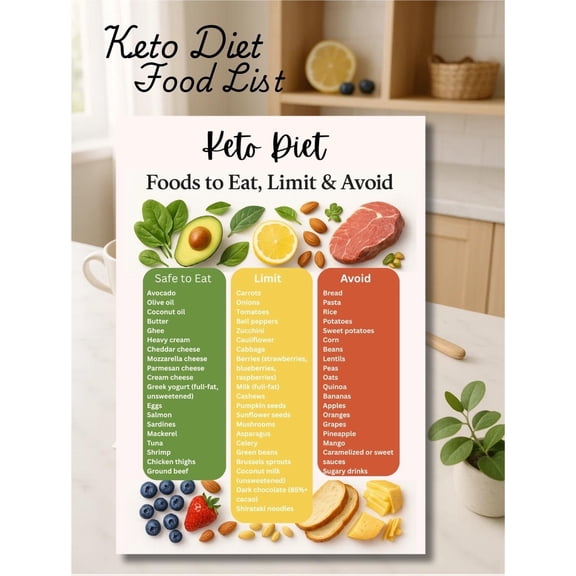Keto Diet List Poster, Keto Meal Plan, Keto Snacks, Keto Plan, Keto Grocery List Poster, Keto Food Chart Poster