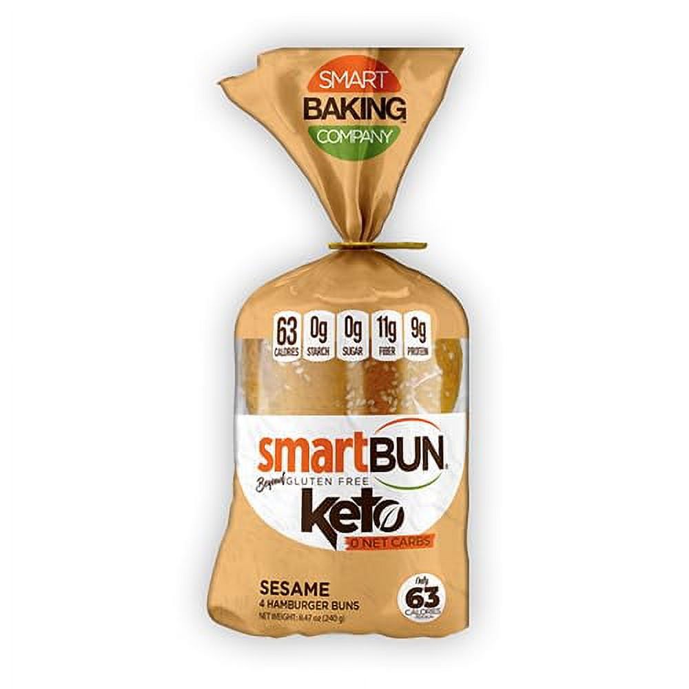Keto Hamburger Buns, Low Carb Bread, ZERO Net Carbs, Gluten , 4 Total Buns (Sesame)