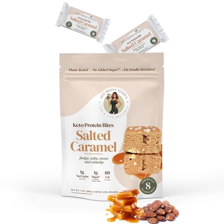 Keto Protein Bites, Salted Caramel Flavor with Roasted Almonds – Sugar-Free, Vegan, Low-Carb Snack Bars by Alis Skinny Kitchen (8 Count)