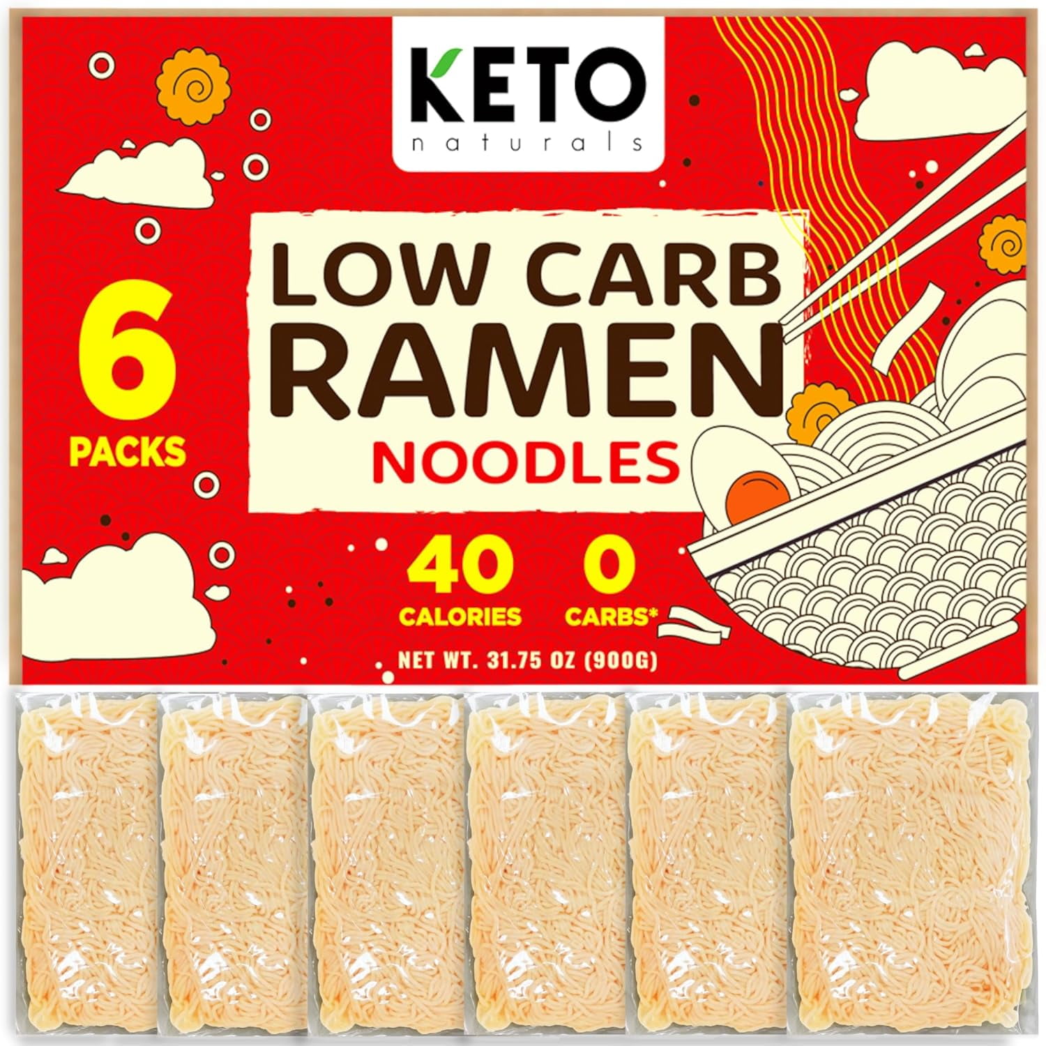 Keto Ramen Noodles (6 Packs) Low Calorie, Gluten Free Shirataki