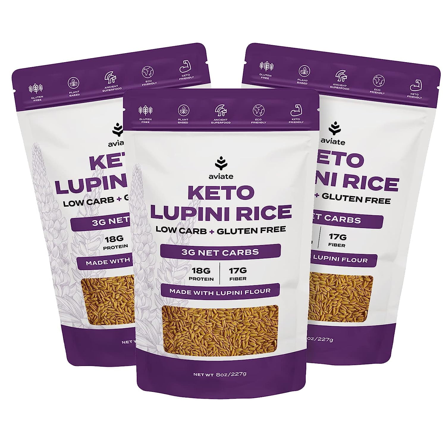 Keto Rice Orzo Low Carb (3g Net) Lupini Rice/Pasta, High Protein (18g), GlutenFree, Made with