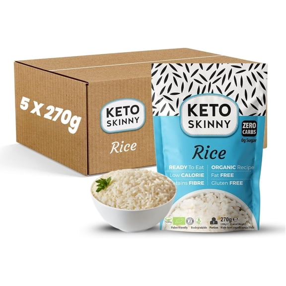 Keto Skinny Shirataki Konjac Rice (5 x 270g) Organic Konjac Flour, Zero Sugar, Low Carb, Low Calorie, Fibre & Protein, Gluten Free, Vegan, Keto & Paleo Friendly Ready to Eat Rice Alternative