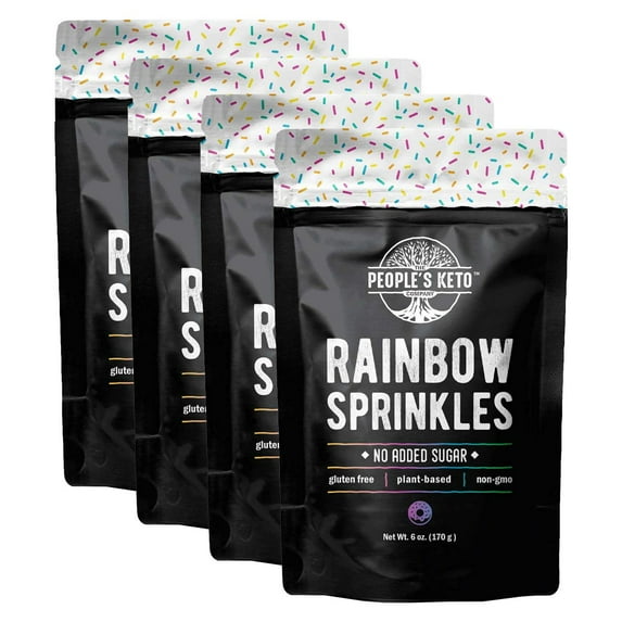 Keto Sprinkles, Sugar Free Sprinkles, 1g Net Carb, Large Value Size Bag, 6 oz, Non-GMO, Dye Free, Plant-Based, Vegan, Gluten Free, All Natural, No Artificial Coloring(Rainbow, 4 Pack)