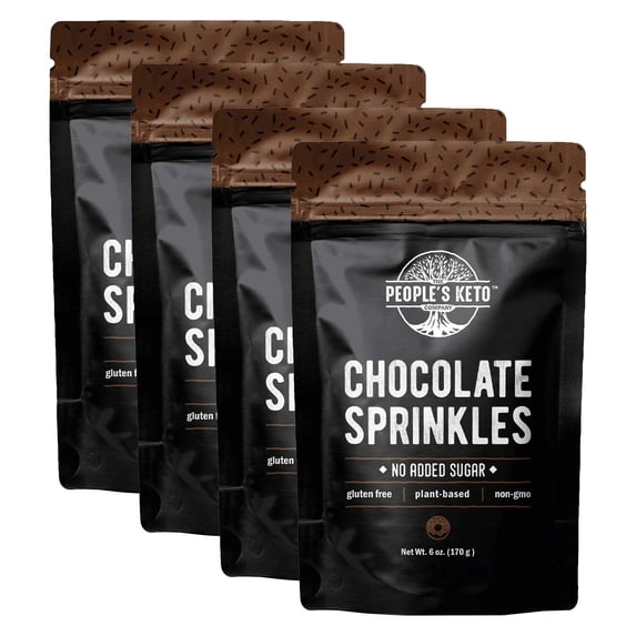 Keto Sprinkles, Sugar Free Sprinkles, 1g Net Carb, Large Value Size Bag, 6 oz, Non-GMO, Dye Free, Plant-Based, Vegan, Gluten Free, All Natural, No Artificial Coloring(Chocolate,4 Pack)