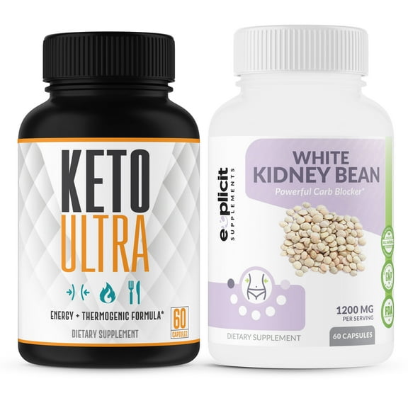 Keto Ultra Weight Loss Supplement and 100% Pure White Kidney Bean Extract Natural Carb Blocker 1200mg Optimized Weight Loss Stack for Women & Men Made in USA 1 Month