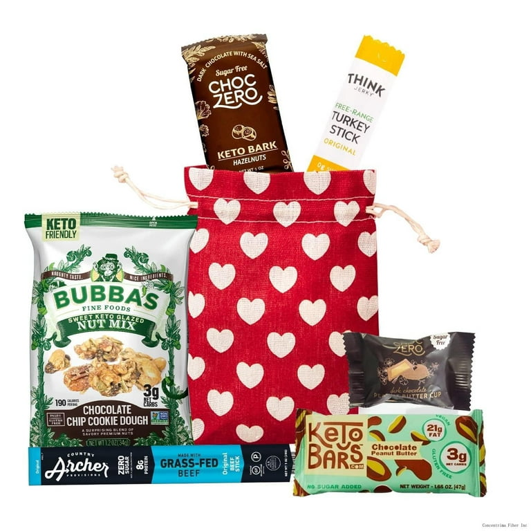 Keto Valentine's Gift Bag - Goodie Bags Filled With A Curated Assortment Of  6 Healthy Keto Treats And Snacks In A Gift Bag - Healthy And Gourmet Snack