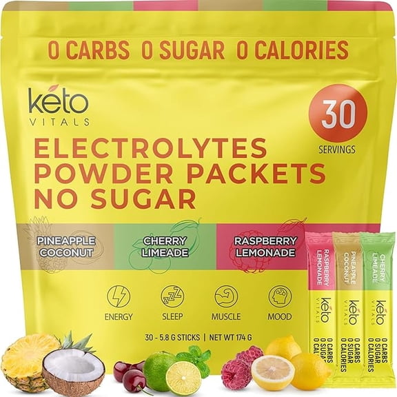 Keto Vitals Keto Electrolyte Powder Packets for Hydration Tropical Assorted 30 Packets