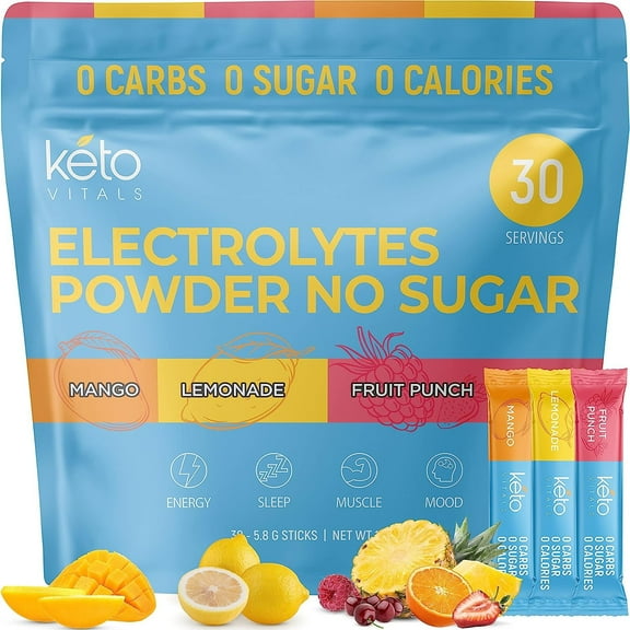 Keto Vitals Keto Electrolytes Powder for Hydration, Sleep, Energy, Muscle Function Original Assorted 30 Packets
