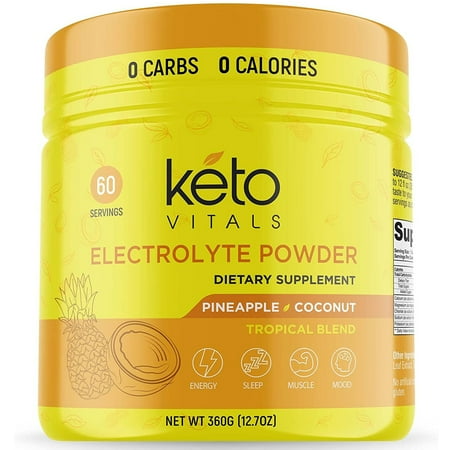 Keto Vitals Keto Electrolytes Powder for Hydration, Sleep, Energy, Muscle Function Pineapple Coconut 10 oz
