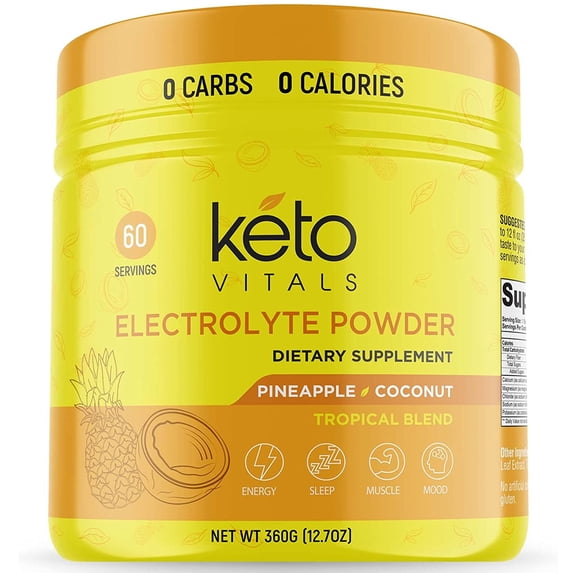 Keto Vitals Keto Electrolytes Powder for Hydration, Sleep, Energy, Muscle Function Pineapple Coconut 10 oz