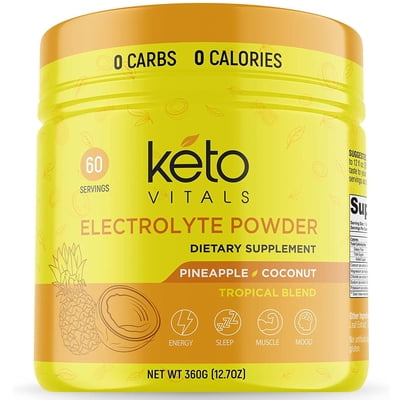 Keto Vitals Keto Electrolytes Powder for Hydration, Sleep, Energy, Muscle Function Pineapple Coconut 10 oz