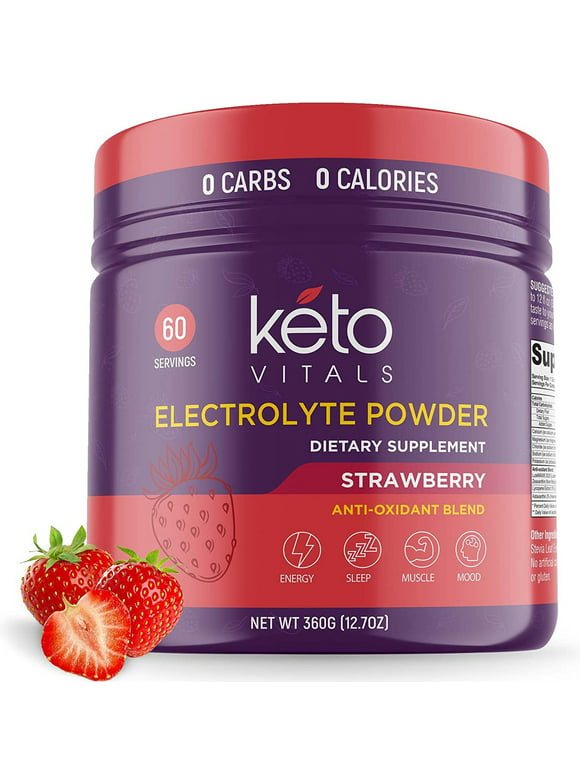 Keto Vitals Keto Electrolytes Powder with Antioxidants for Hydration, Sleep, Energy, Muscle Function Strawberry 10 oz