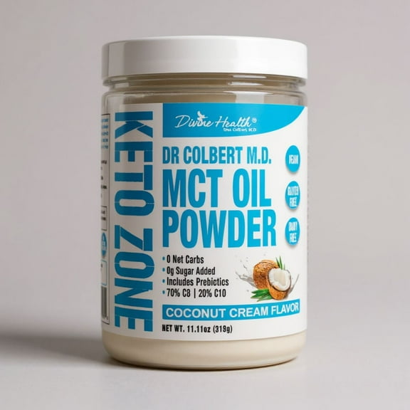 Divine Health MCT Oil Powder | Coconut Cream Flavor | Recommended in Dr. Colbert's The Keto Zone Diet Book | 30 Day Supply | 75/C8 25/C10 | 0 Net Carbs | All Natural Keto Approved For Ketosis | 315g
