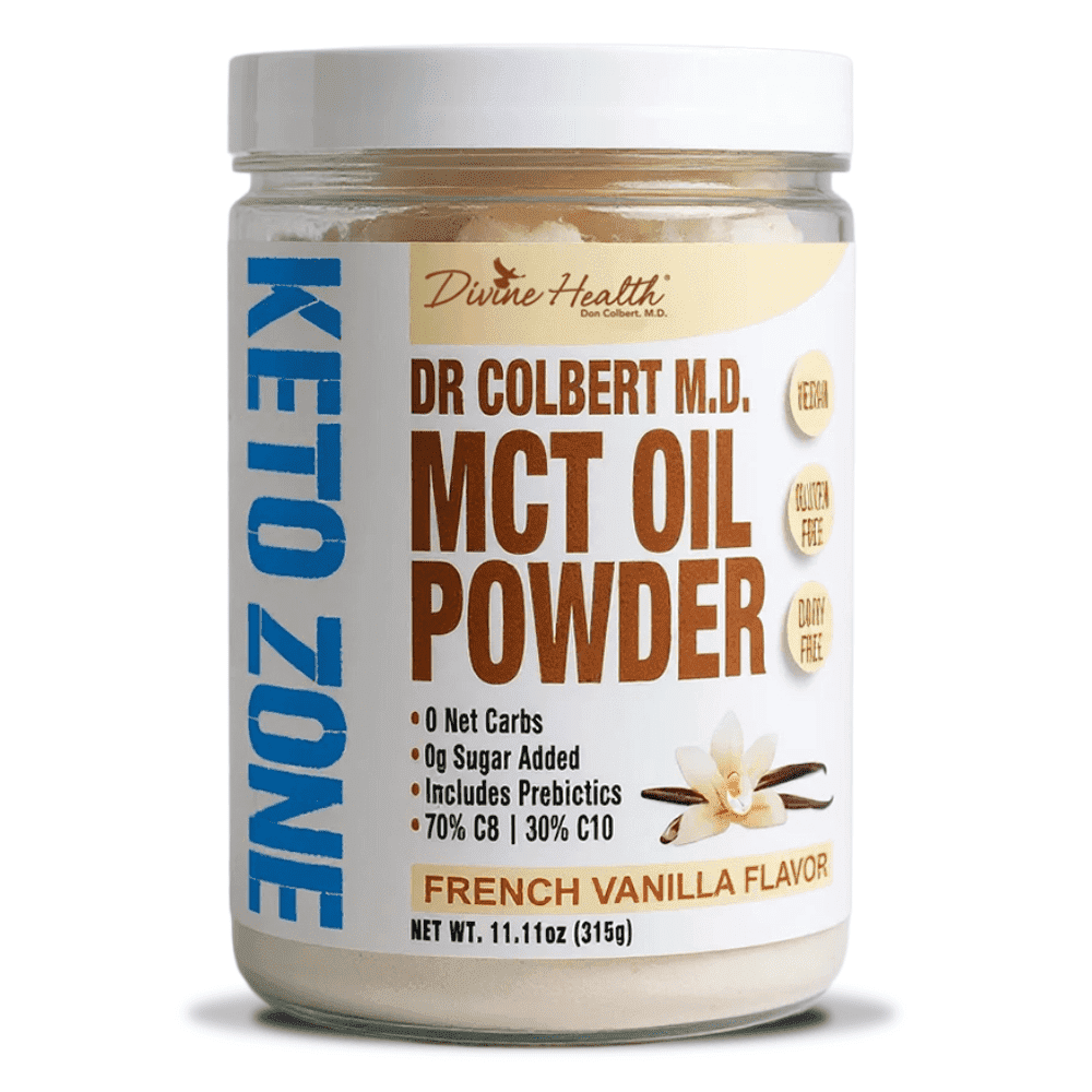 Dr. Colbert, MD MCT Oil Powder | French Vanilla Flavor | by Divine Health | Keto Zone | 70% C8 | 30% C10 | 0 Net Carbs | Gluten Free | 30 Day Supply | 315g