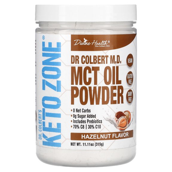 Dr. Colbert, MD MCT Oil Powder | Hazelnut Flavor | by Divine Health | Keto Zone | Coffee Creamer | 70% C8 30% C10 | 0 Net Carbs | Gluten Free | 30 Day Supply | 330g