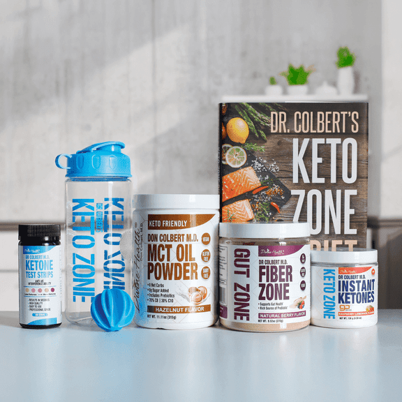 Keto Zone Starter Pack | by Divine Health & Dr. Colbert | MCT Oil Powder (Hazelnut) | PH Strips | Fiber Zone (Berry) | Instant Ketones (Raspberry) | Supports Ketosis, Energy & Gut Health | Capsules