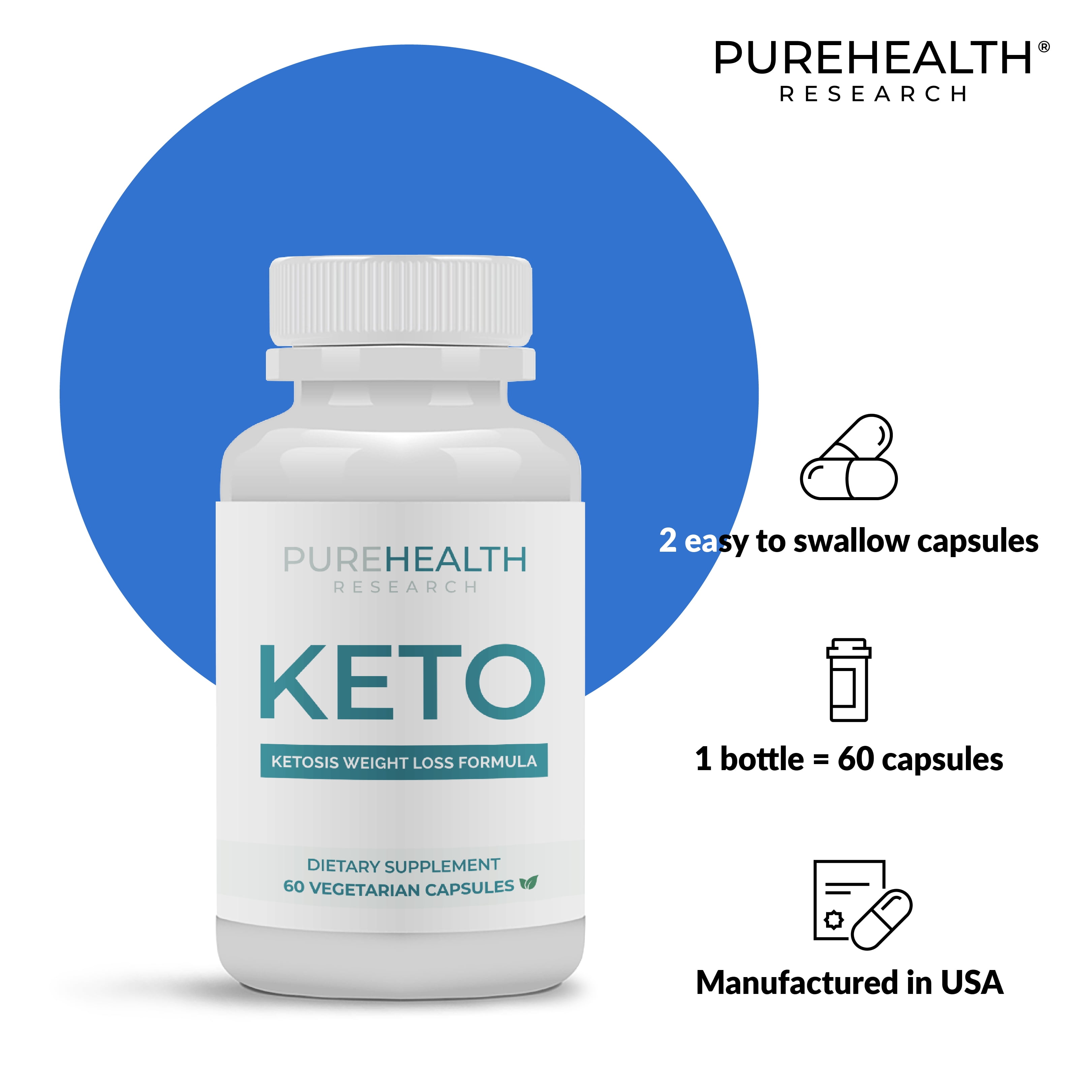 Keto pills Ketosis Weight Loss Supplement by PureHealth Research, 60