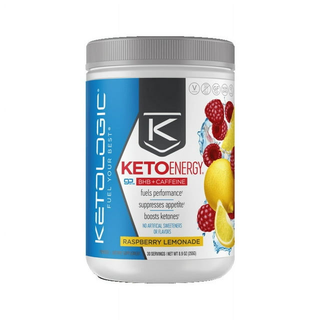 KetoLogic BHB Exogenous Ketones Caffeine Supplement, Raspberry Lemonade | 30 Servings
