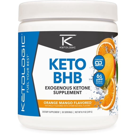 KetoLogic Keto BHB Exogenous Ketones Supplement, Orange Mango | 30 Servings