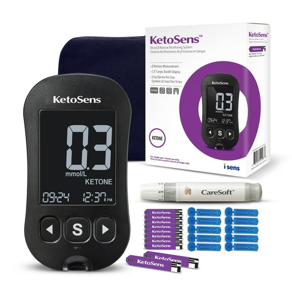 KetoSens Blood Ketone Monitor Kit - Gift Set with 1 Meter, 10 Strips, 10 Lancets & Case