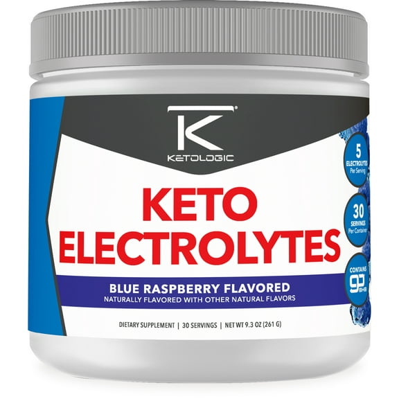 Ketologic Keto Electrolyte Powder (Blue Raspberry) 30 Servings - Sugar-Free Hydration Drink Mix with goBHB Complex