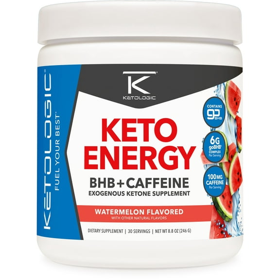 Ketologic KetoEnergy BHB (Watermelon) 30 Servings - BHB+CAFFEINE Exogenous Ketone Supplement