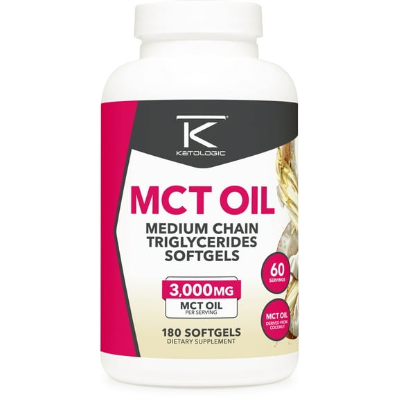 Ketologic MCT Oil (180 Softgels) (60 Servings) (3,000MG MTC Oil per Serving) - Medium Chain Triglycerides Softgels