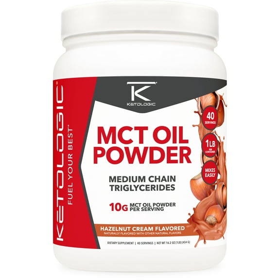Ketologic MCT Oil Powder (1 LB) (Hazelnut Cream) (40 Servings) - Medium Chain Triglycerides Powder Supplement
