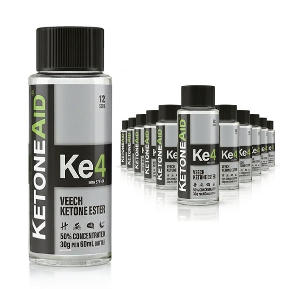 KetoneAid Ke4 Ketone Ester Concentrate, 12 Pack, 144 Serv., 60mL, Zero Carb, Keto Not Required