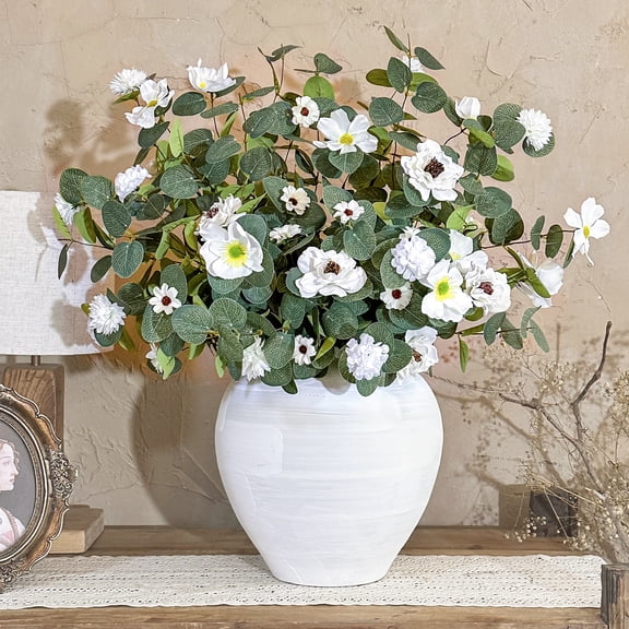 KetosKun 30 Inch Artificial Eucalyptus and Silk Flowers Bouquet with Soft Iron Wire (5 Count)