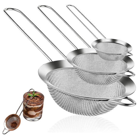 Kettion 3 Piece Mesh Strainers, Stainless Steel Strainer for Sifting, Straining, Cooking Kitchen Strainers Fine Mesh for Flour, Pasta, Loose Tea, Fruit, and Rice, Silver