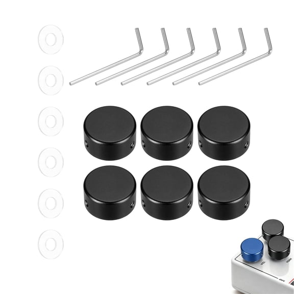 Kettion 6 Pcs Footswitch Toppers Guitar Pedal Button Caps Metal Footswitch Top Cover 3/8" for Guitar Effects Pedal Buttons, Black