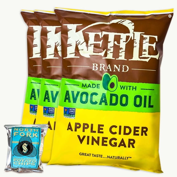 Kettle Avocado Oil Apple Cider Vinegar Potato Chips (6.5oz, 3 bags) - Salt Vinegar Kettle Potato Chips 2oz - 4 Items