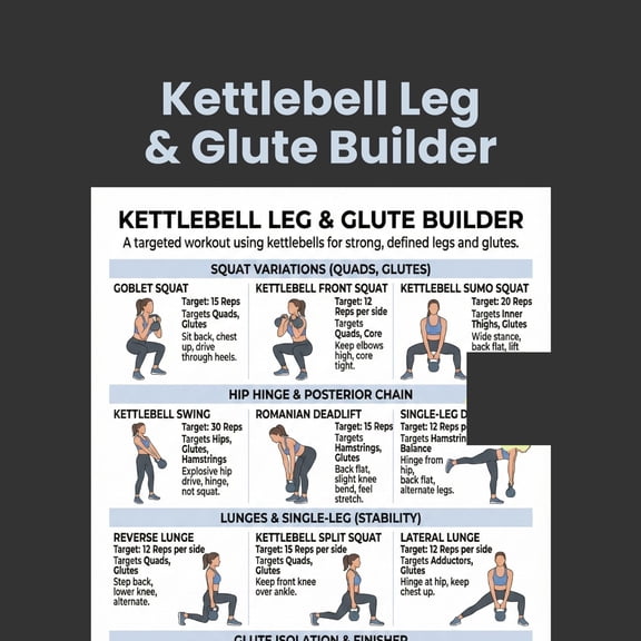Kettle Bell Exercise, Kettle Bell Poster, Hip Muscle Exercise, 30 Day Exercise Poster, Leg Day Exercise, Beginner Exercise Poster