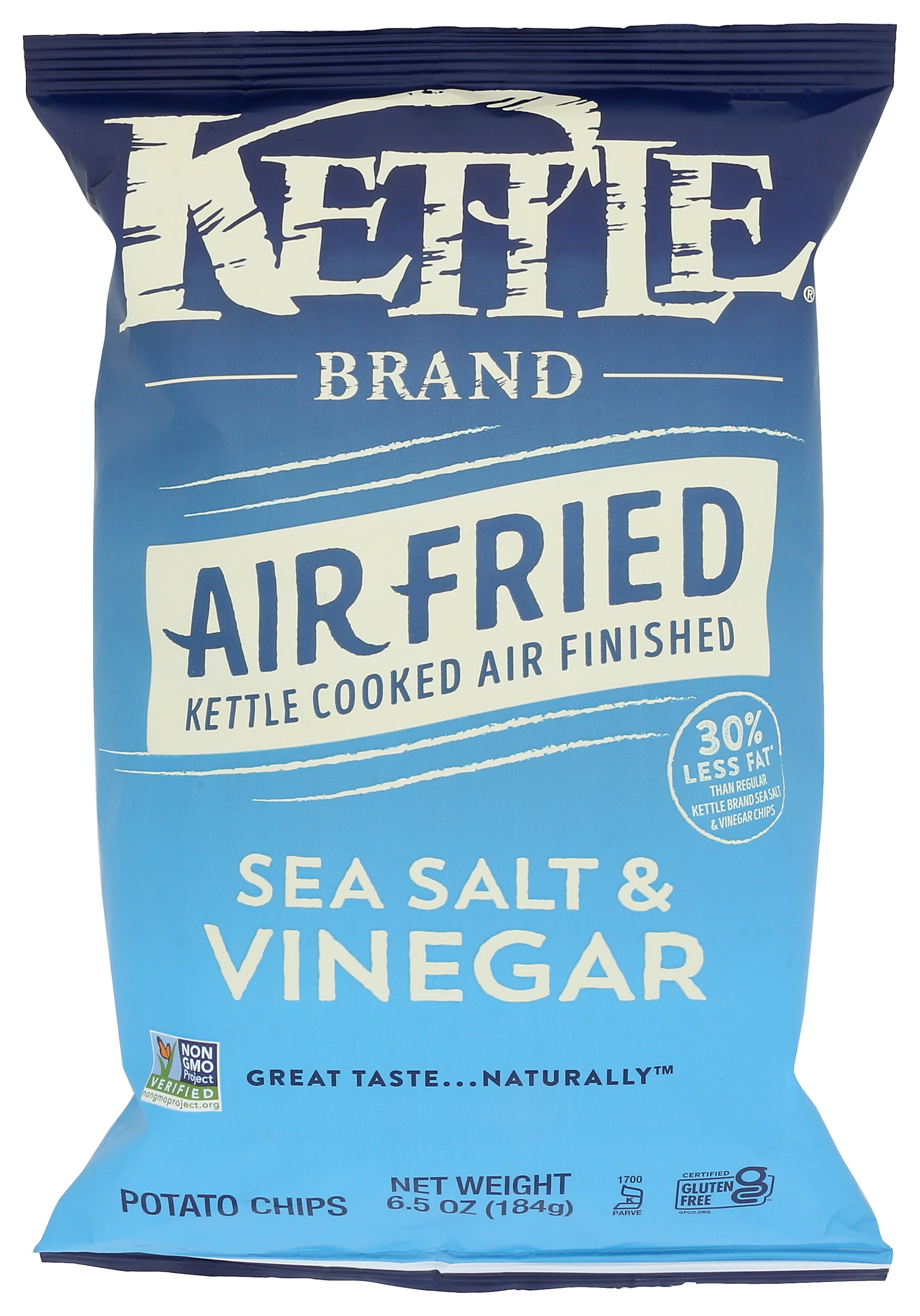 Kettle Brand, Kettle Cookedair Fried Potato Chips, Sea Salt and Vinegar, 6.5 Ounce, Pack Of 12