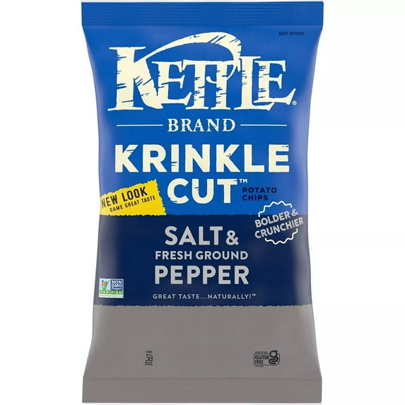Kettle Brand Krinkle Cut Salt & Fresh Ground Pepper Potato Chips, 4-Pack 7.5 oz Bags