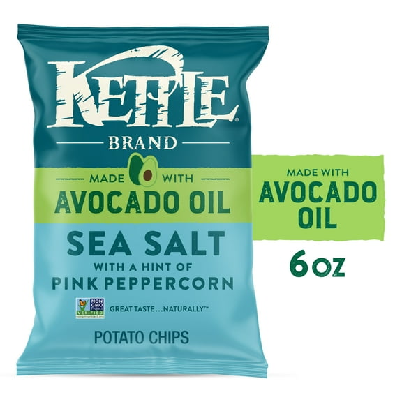 Kettle Brand Made with Avocado Oil Sea Salt Pink Peppercorn Chips, 6 oz Bag