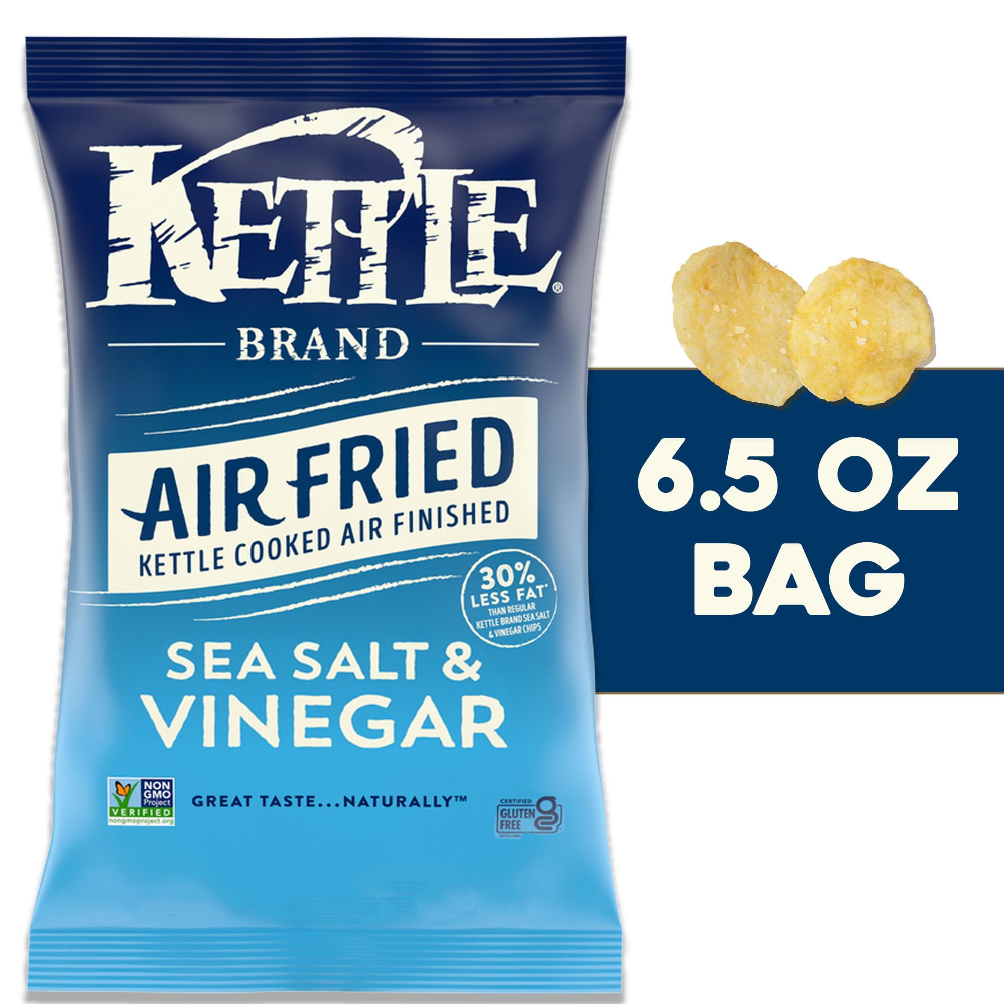 Kettle Brand Potato Chips, Air Fried Sea Salt & Vinegar Kettle Chips, 6