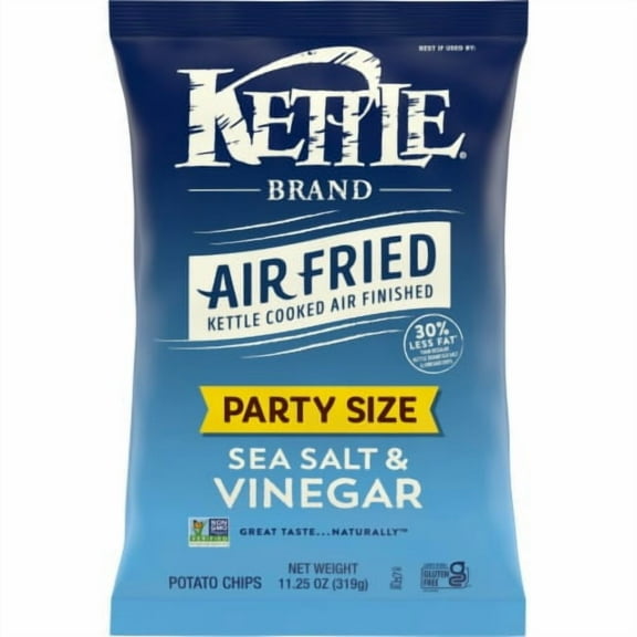 Kettle Brand Potato Chips, Air Fried Sea Salt and Vinegar Kettle Chips, 11.25 Oz Party Size Bag 11.25 oz - Pack of 2