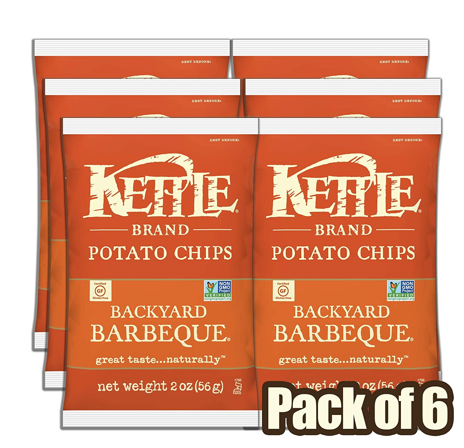 Kettle Brand Potato Chips, Backyard Barbeque, 2 Ounce (Pack of 6