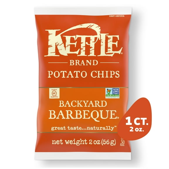 Kettle Brand Potato Chips, Barbeque Kettle Chips, Snack Bag, 2 oz
