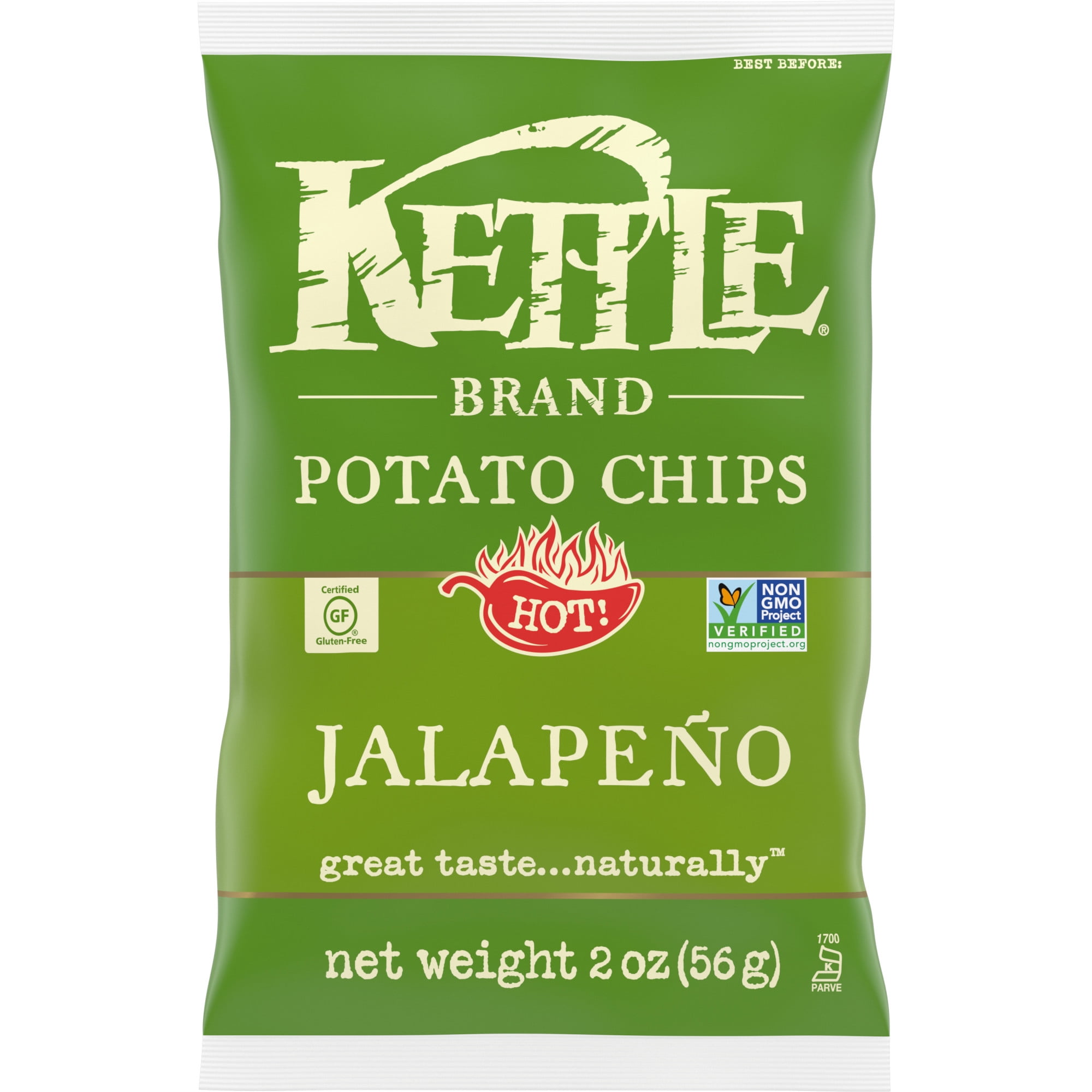 Kettle Brand Cooked Jalapeno Pepper Potato Chips, Snack Bag, 2 oz