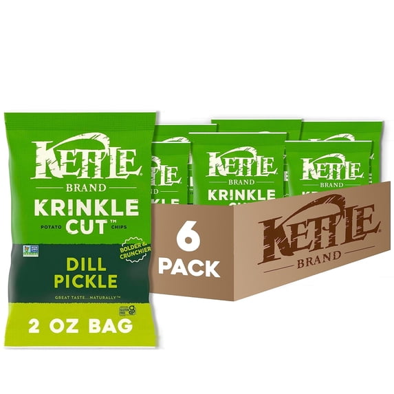 Kettle Brand Potato Chips, Krinkle Cut, Dill Pickle Kettle Chips, 2oz