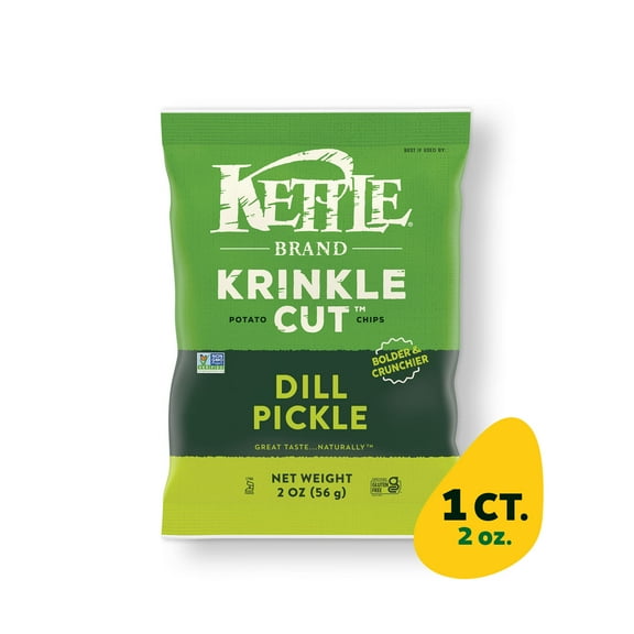 Kettle Brand Potato Chips, Krinkle Cut, Dill Pickle Kettle Chips, 2oz