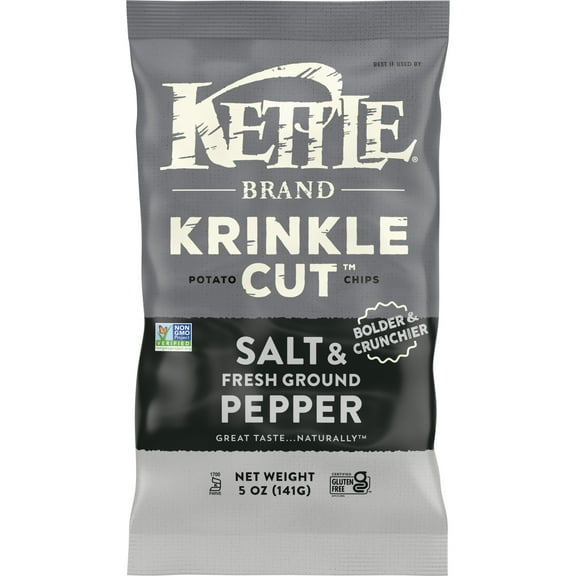 Kettle Brand Potato Chips, Krinkle Cut, Salt & Fresh Ground Pepper Kettle Chips, 5 oz