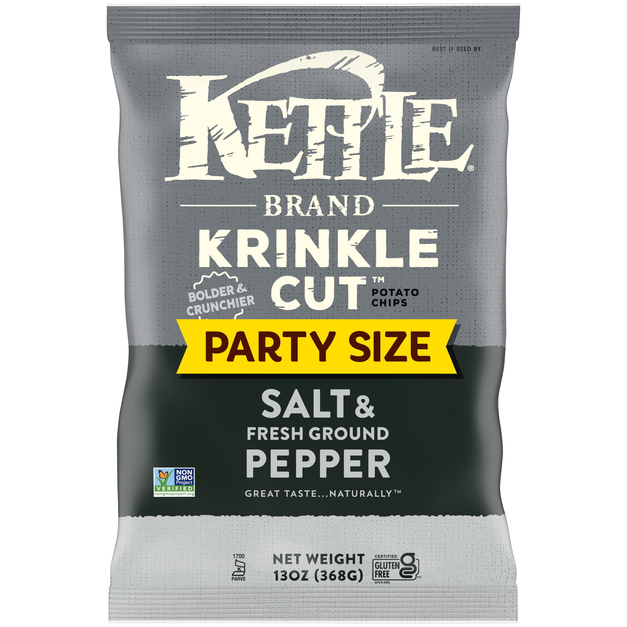 Kettle Kettle Brand Potato Chips, Krinkle Cut, Salt & Ground Pepper Kettle Chips, Party Size, 13 oz