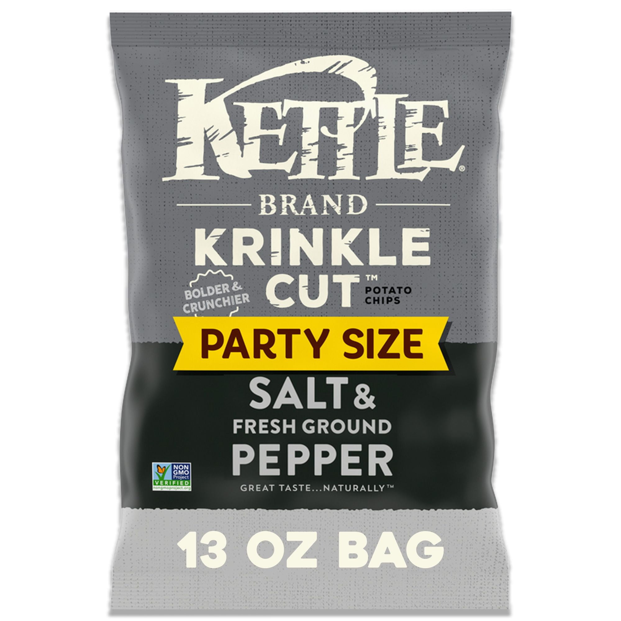 Kettle Brand Potato Chips, Krinkle Cut, Salt & Ground Pepper Kettle Chips, Party Size, 13 oz