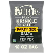 Kettle Brand Potato Chips, Krinkle Cut, Salt & Ground Pepper Kettle Chips, Party Size, 13 oz