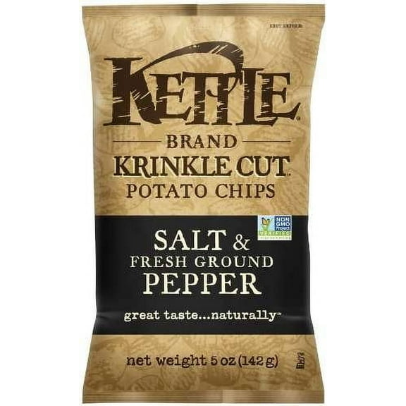 Kettle Brand Potato Chips, Krinkle Cut Salt and Fresh Ground Pepper, 5 Ounce Bags (Pack of 8)