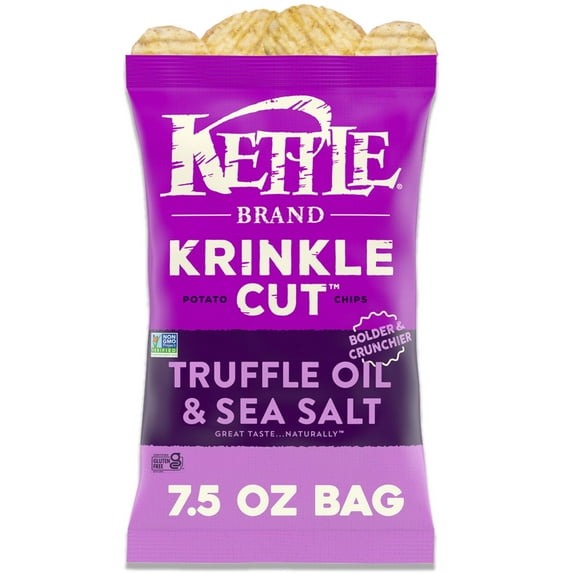 Kettle Brand Potato Chips, Krinkle Cut, Truffle Oil & Sea Salt Kettle Chips, 7.5 oz